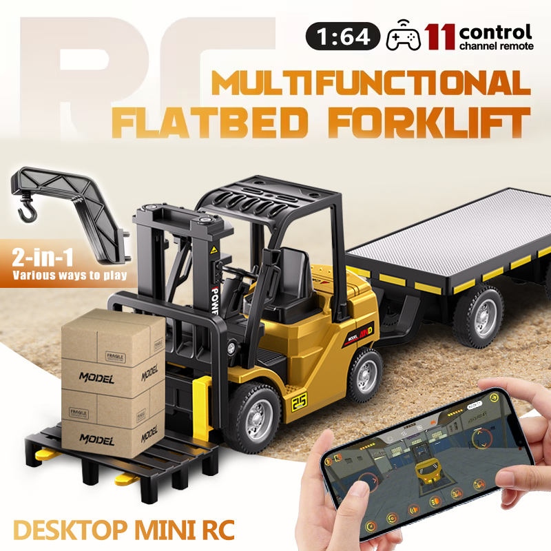 Rc Excavator Hydraulic - 1:64 Mini Ferngesteuerter Gabelstapler-Kran-Set, Ferngesteuertes Heben,